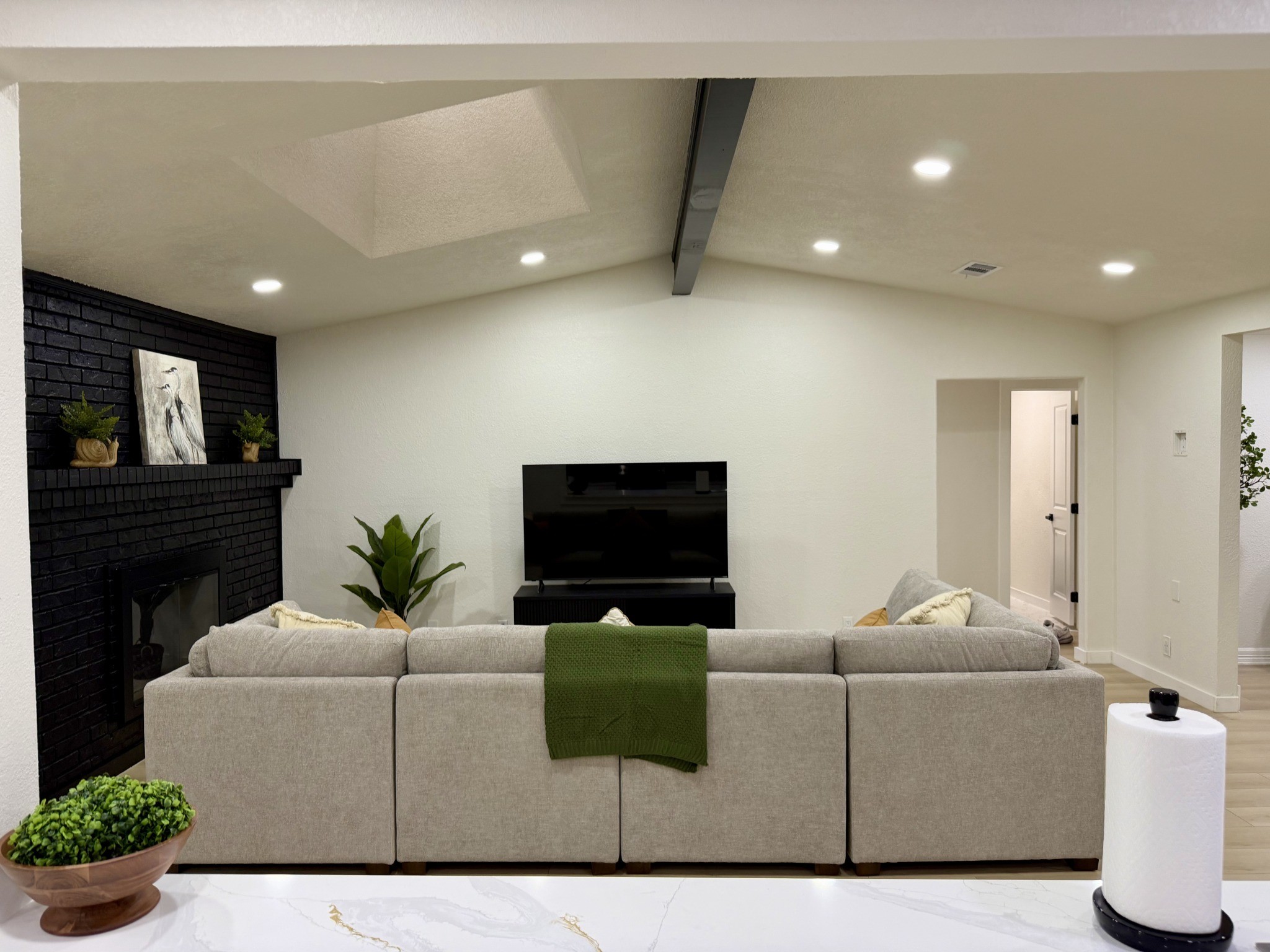 Living room and fireplace